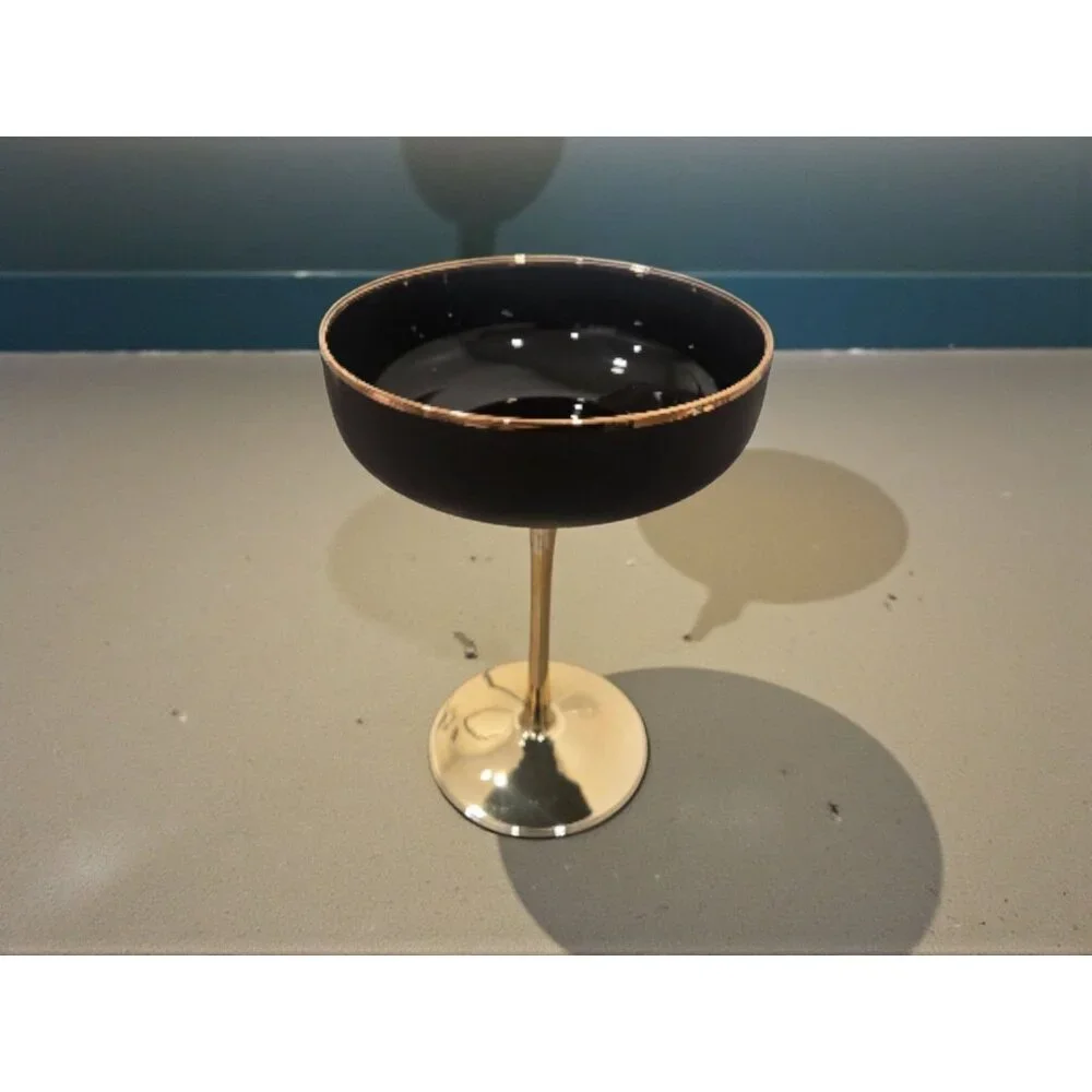 New MCM Party Gold Stem Matte Black Martini Cocktail Champagne Glass Cup